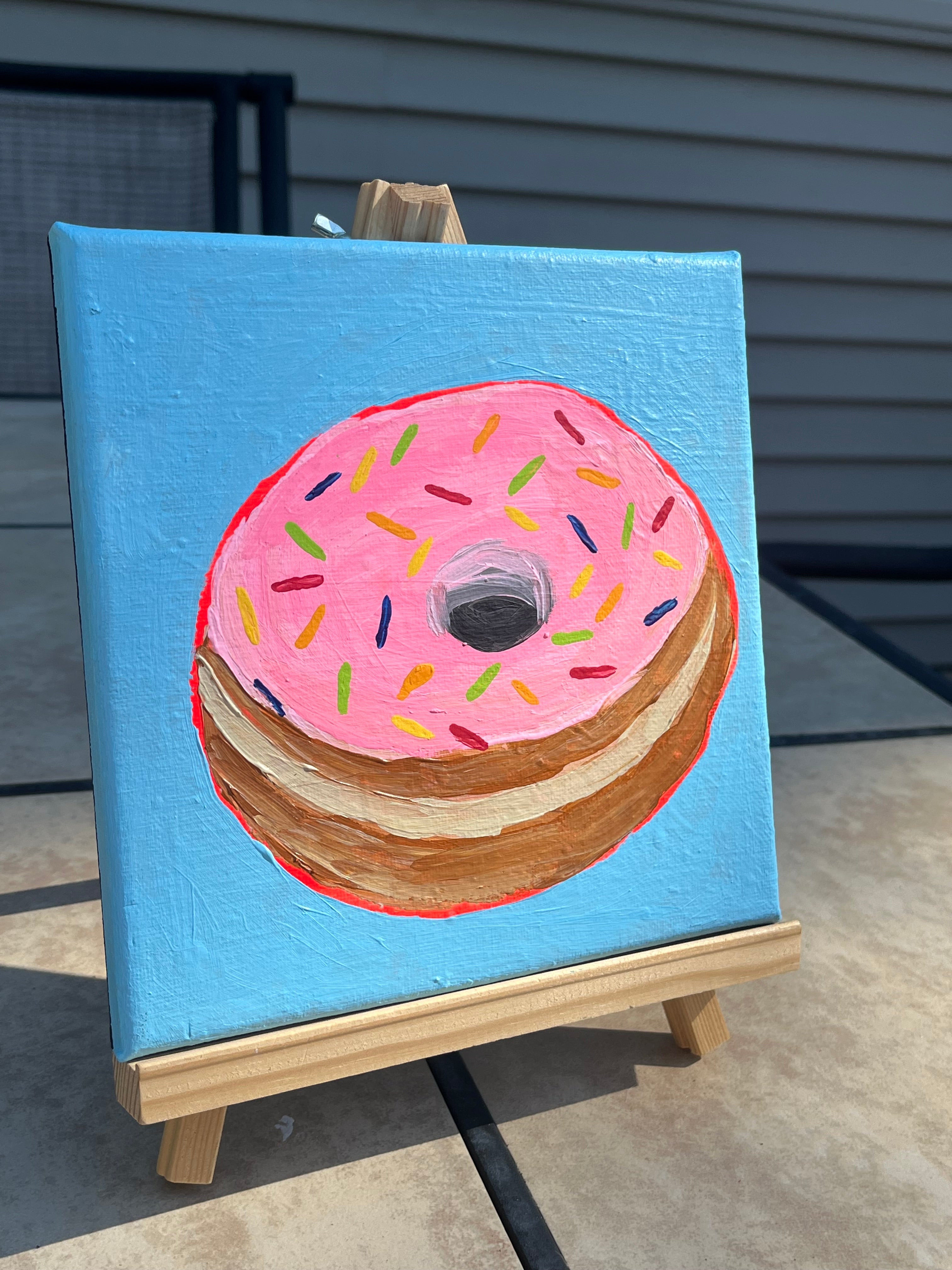 "Pink Frosted Donut" - 7 x 7 Inch Original