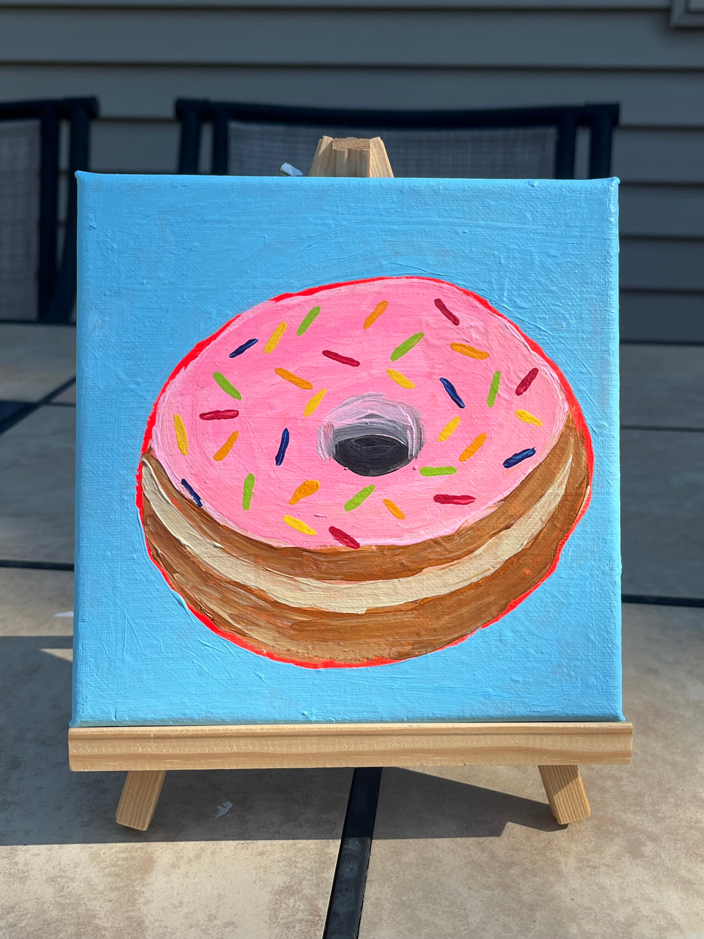 "Pink Frosted Donut" - 7 x 7 Inch Original