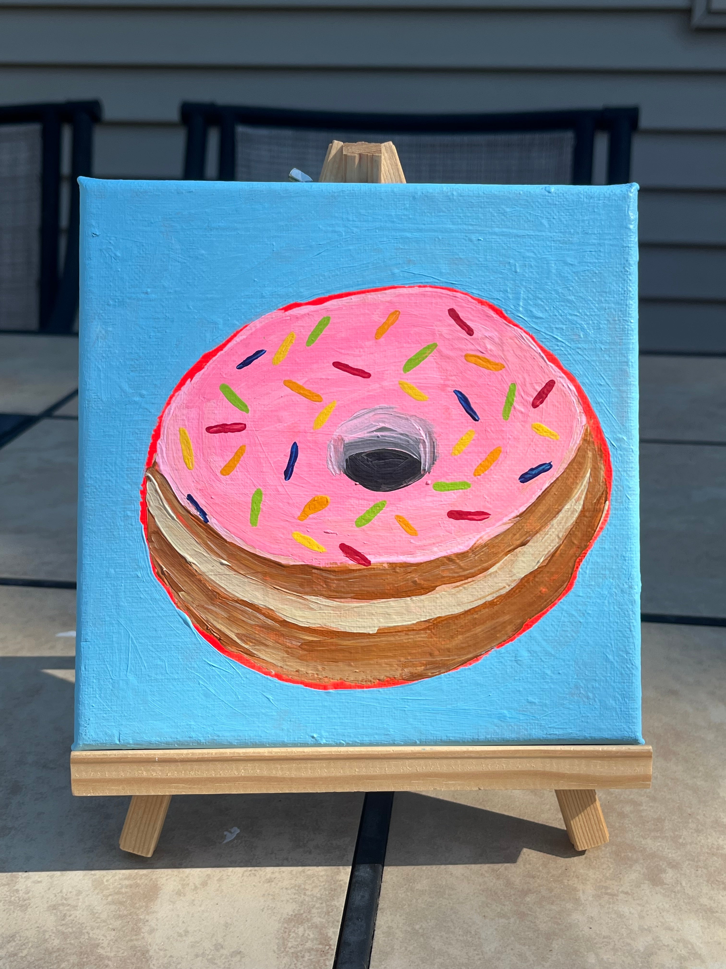 "Pink Frosted Donut" - 7 x 7 Inch Original